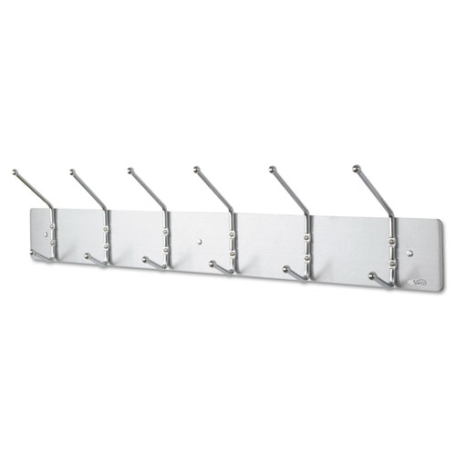 Image of Safco® Metal Wall Rack, Six Ball-Tipped Double-Hooks, Metal, 36W X 3.75D X 7H, Satin