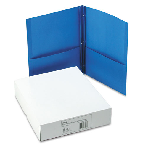 Two-Pocket Folder, Prong Fastener, Letter, 1/2" Capacity, Light Blue, 25/Box