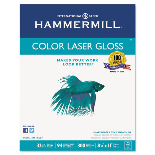 Hammermill® Color Laser Gloss Paper, 94 Brightness, 32lb, 8-1/2 x 11, White, 300 Sheets/Pack