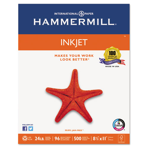 Hammermill® Inkjet Paper, 96 Brightness, 24lb, 8 1/2 x 11, White, 500 Sheets/Ream