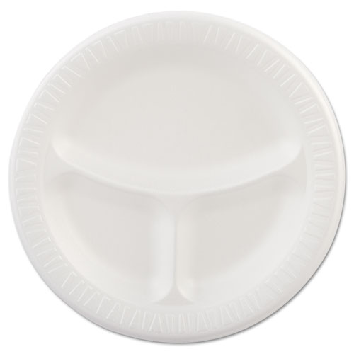 Image of Laminated Foam Plates, 3-Compartment, 9" dia, White, 125/Pack, 4 Packs/Carton