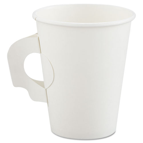 Polycoated Hot Paper Cups With Handles, 8 Oz, White