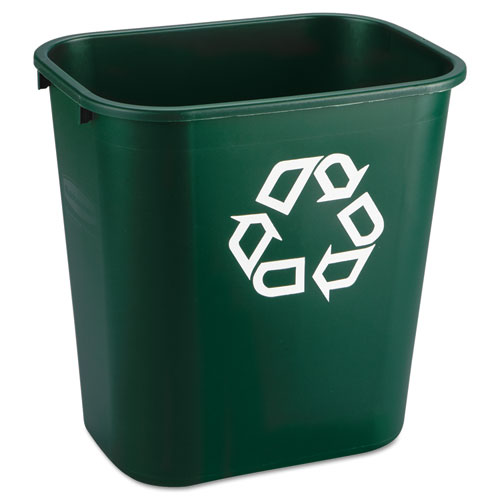 Deskside Paper Recycling Container, Rectangular, Plastic, 7 Gal, Green