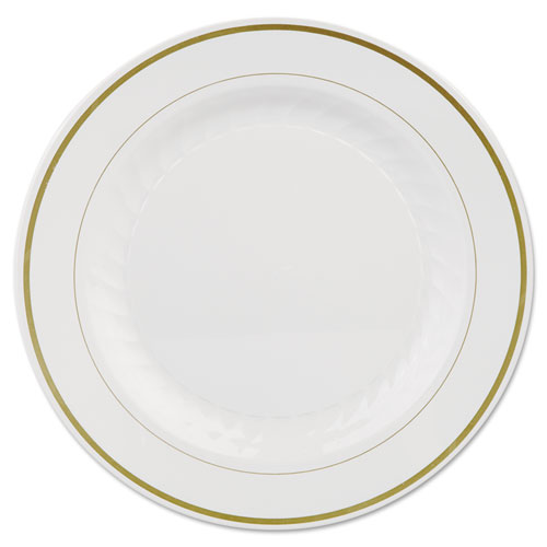 Masterpiece Plastic Plates, 10 1/4in, Ivory W/gold Accents, Round
