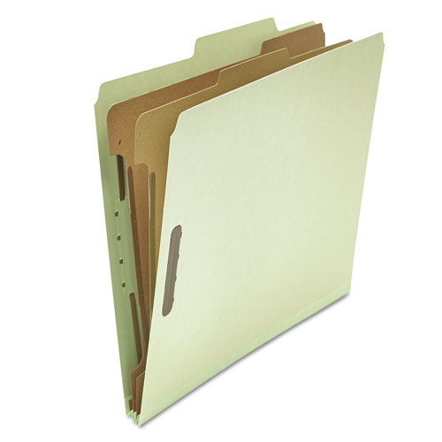 Image of Six-Section Pressboard Classification Folders, 2" Expansion, 2 Dividers, 6 Fasteners, Letter Size, Gray-Green, 10/Box