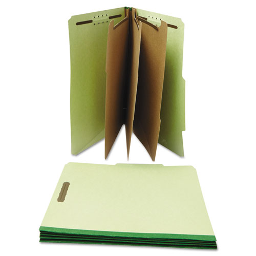 Image of Eight-Section Pressboard Classification Folders, 3" Expansion, 3 Dividers, 8 Fasteners, Letter Size, Green Exterior, 10/Box