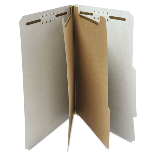 Image of Six-Section Pressboard Classification Folders, 2" Expansion, 2 Dividers, 6 Fasteners, Letter Size, Gray Exterior, 10/Box