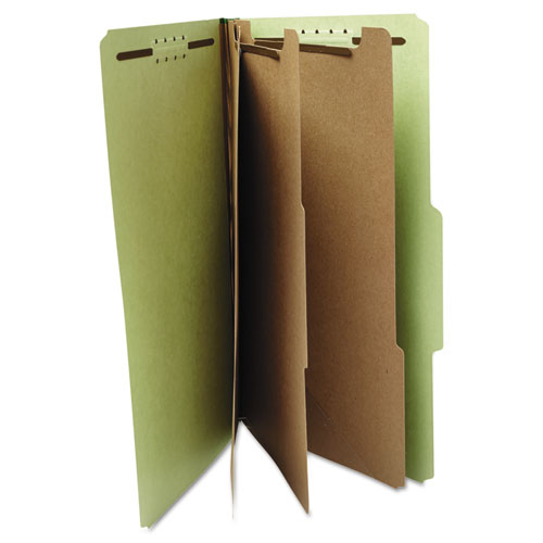 Image of Eight-Section Pressboard Classification Folders, 3" Expansion, 3 Dividers, 8 Fasteners, Legal Size, Green Exterior, 10/Box