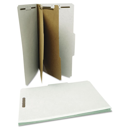 Image of Six-Section Pressboard Classification Folders, 2" Expansion, 2 Dividers, 6 Fasteners, Legal Size, Gray Exterior, 10/Box