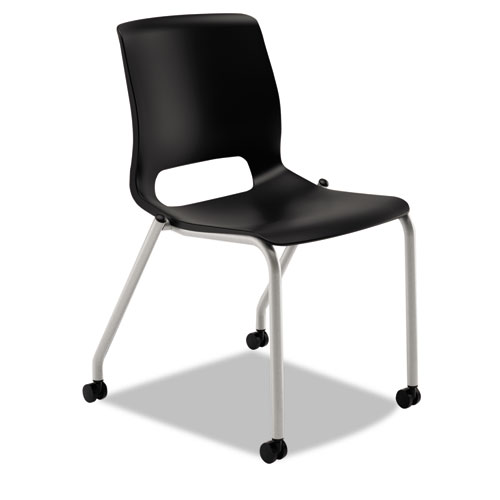 Motivate Four-Leg Stacking Chair with Plastic Seat, Supports 300 lb, 17.75" Seat Height, Onyx Seat/Back, Platinum Base, 2/CT