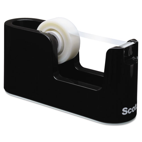 Image of Heavy Duty Weighted Desktop Tape Dispenser with One Roll of Tape, 1" and 3" Cores, ABS, Black