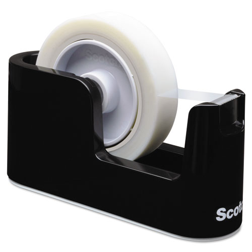 Scotch® Heavy Duty Weighted Desktop Tape Dispenser with One Roll of Tape, 3" Core, ABS, Black