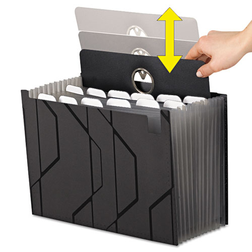 Image of Pendaflex® Sliding Cover Expanding File, 4" Expansion, 13 Sections, Cord/Hook Closure, 1/6-Cut Tabs, Letter Size, Black