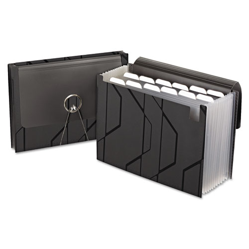 Sliding Cover Expanding File, 4" Expansion, 13 Sections, Cord/Hook Closure, 1/6-Cut Tabs, Letter Size, Black