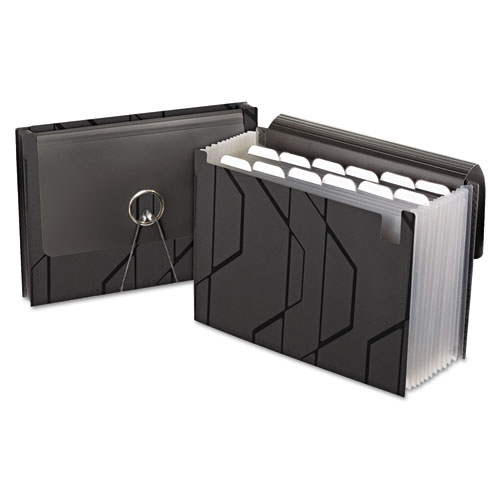 Pendaflex® Sliding Cover Expanding File, 4" Expansion, 13 Sections, Cord/Hook Closure, 1/6-Cut Tabs, Letter Size, Black