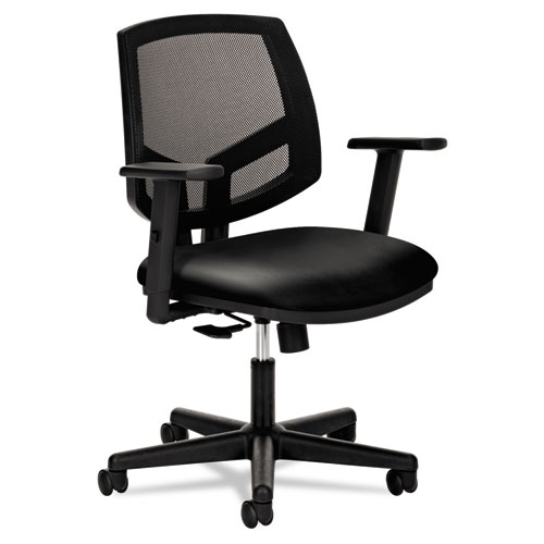 Image of Hon® Volt Series Mesh Back Leather Task Chair With Synchro-Tilt, Supports Up To 250 Lb, 18.13" To 22.38" Seat Height, Black