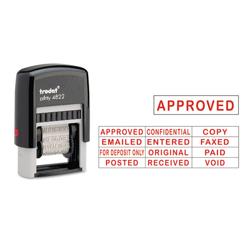 Trodat® Self-Inking Stamps, 12-Message, Self-Inking, 1 1/4 x 3/8, Red