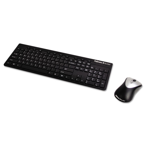 Fellowes® Slimline Wireless Antimicrobial Keyboard and Mouse, 15 ft Range, Black