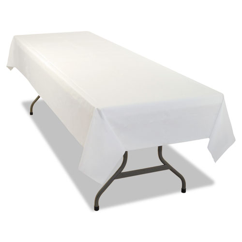 Image of Table Set Rectangular Table Covers, Heavyweight Plastic, 54" x 108", White, 24/Carton