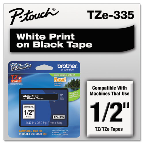 Image of Brother P-Touch® Tze Standard Adhesive Laminated Labeling Tape, 0.47" X 26.2 Ft, White On Black