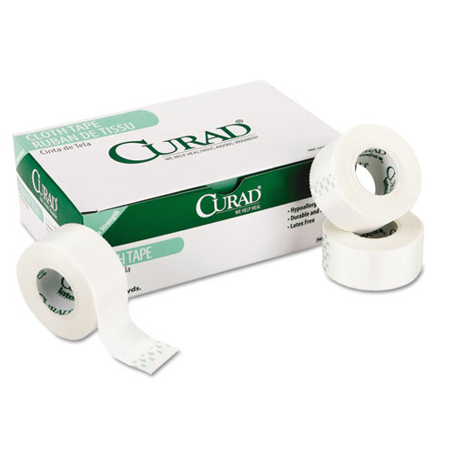 Curad® First Aid Cloth Silk Tape, Heavy-Duty, Acrylic/Silk, 2" X 10 Yds, White, 6/Pack