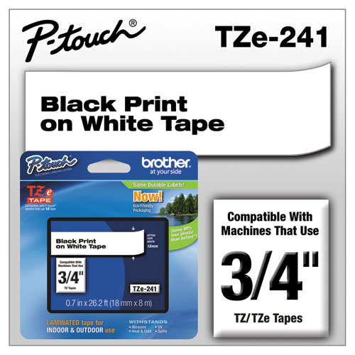 Image of TZe Standard Adhesive Laminated Labeling Tape, 0.7" x 26.2 ft, Black on White