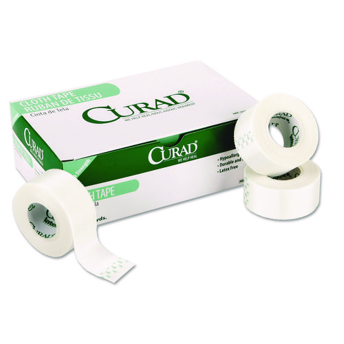 FIRST AID CLOTH SILK TAPE, 1" CORE, 1" X 10 YDS, WHITE, 12/PACK