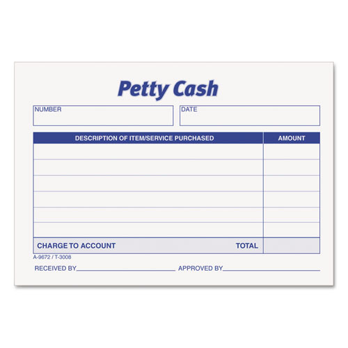 Image of Petty Cash Slips, One-Part (No Copies), 5 x 3.5, 50 Forms/Pad, 12 Pads/Pack