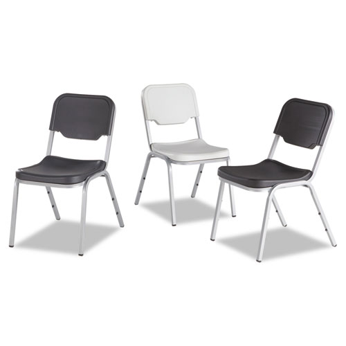 Image of Iceberg Rough N Ready Stack Chair, Supports Up To 500 Lb, 17.5" Seat Height, Black Seat, Black Back, Silver Base, 4/Carton