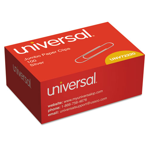 Universal® Paper Clips, Jumbo, Smooth, Silver, 100/Box