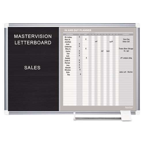 MasterVision® In-Out and Notice Board, 24x18, Silver Frame