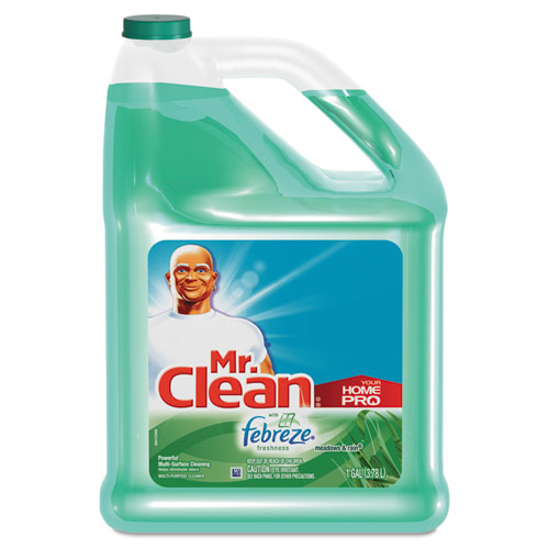 Mr. Clean Multipurpose Cleaning Solution with Febreze, 128 oz Bottle, Meadows & Rain Scent