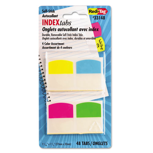 Redi-Tag® Write-On Index Tabs, 1/5-Cut, Assorted Colors, 1.06" Wide, 48/Pack