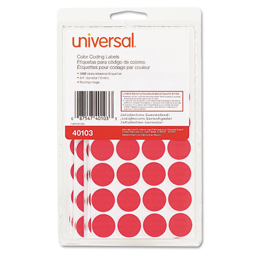 Universal® Self-Adhesive Removable Color-Coding Labels, 0.75" dia, Green, 28/Sheet, 36 Sheets/Pack
