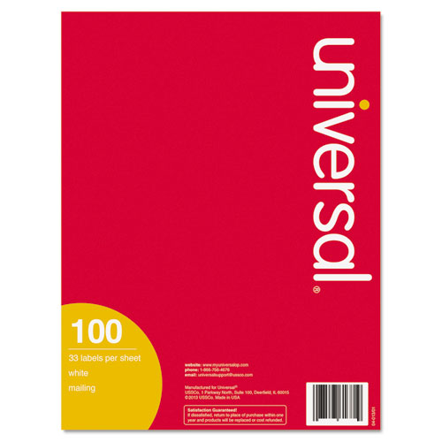 Universal® Copier Mailing Labels, Copiers, 1 x 2.81, White, 33/Sheet, 100 Sheets/Box