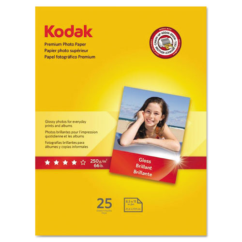 Image of Kodak Premium Photo Paper, 8.5 Mil, 8.5 X 11, Glossy White, 25/Pack