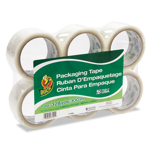 Duck® Commercial Grade Packaging Tape, 2" x 2, 1.88" x 109 yds, Clear, 3" Core, 6/Pack