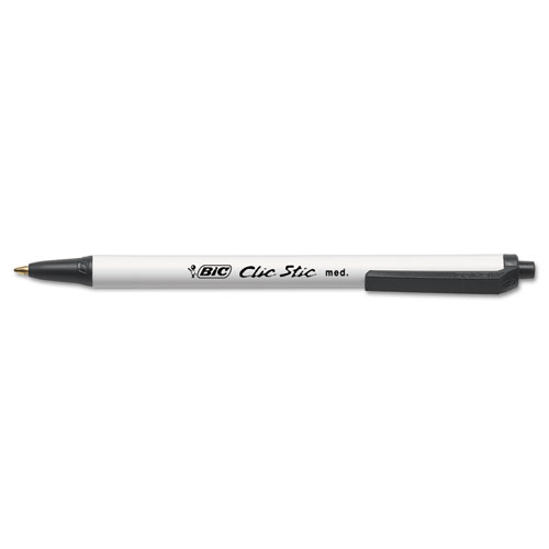 Clic Stic Retractable Ballpoint Pen, Medium 1 mm, Black Ink, White Barrel, 24/Pack