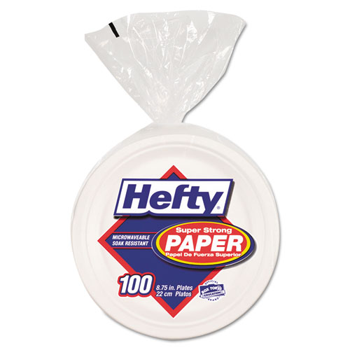Hefty® Super Strong Paper Dinnerware, 8 3/4" Plate, Bagasse, 100/Pack, 4 Packs/Carton