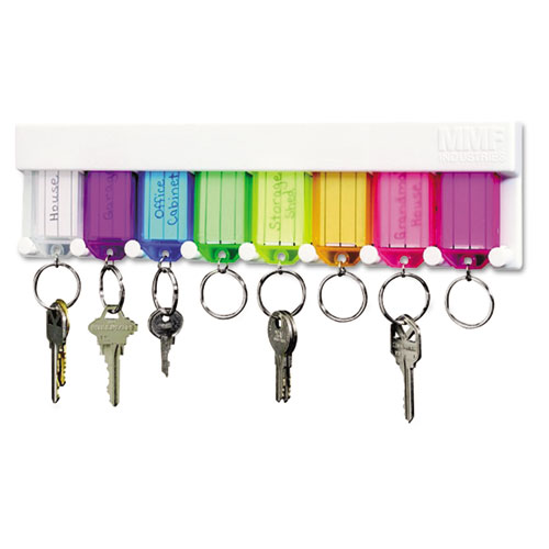 Multi-Color Key Rack, 8-Key, 2 3/4 X 1/2 X 10 1/2, Plastic, White