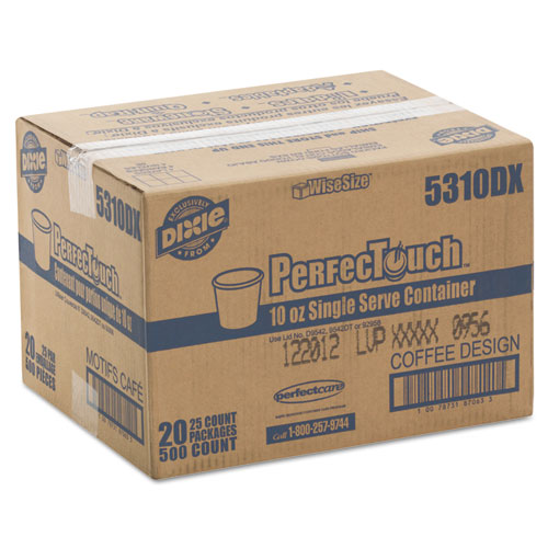 Image of PerfecTouch Paper Hot Cups, 10 oz, Coffee Haze Design, 25 Sleeve, 20 Sleeves/Carton