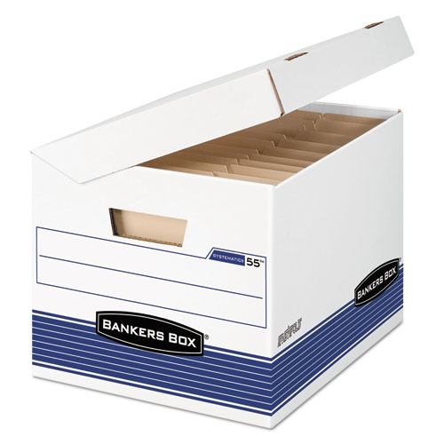 SYSTEMATIC Medium-Duty Strength Storage Boxes, Letter/Legal Files, White/Blue, 12/Carton