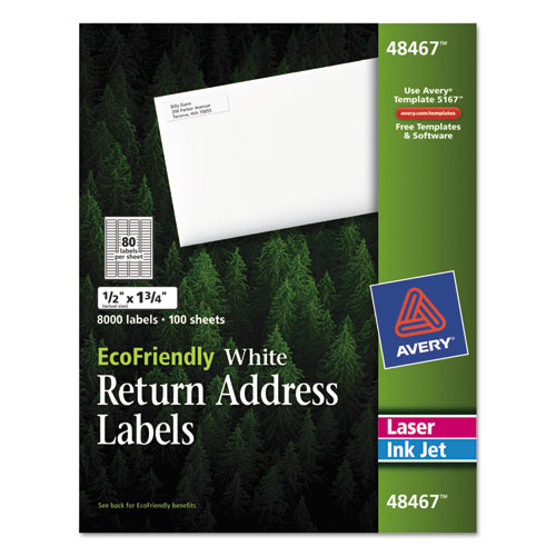 Avery® Ecofriendly Mailing Labels, Inkjet/Laser Printers, 0.5 X 1.75, White, 80/Sheet, 100 Sheets/Pack