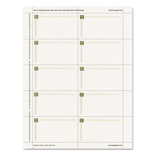 Geographics® Capital Gold Design Business Cards, 3 1/2 x 2, 65 lb Stock, Ivory,150/Pack