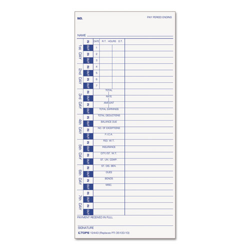 Tops™ Time Clock Cards, Replacement For 35100-10, One Side, 4 X 9, 100/Pack