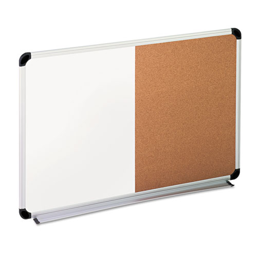 Universal® Cork/Dry Erase Board, Melamine, 24 x 18, Black/Gray Aluminum/Plastic Frame