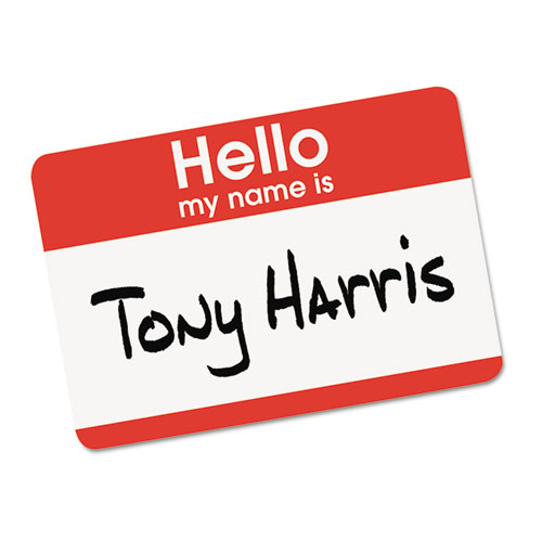 Image of Printable Self-Adhesive Name Badges, 2 1/3 x 3 3/8, Red "Hello", 100/Pack