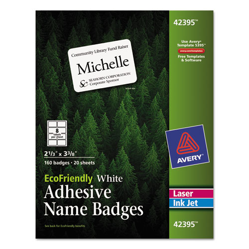 Avery® Ecofriendly Adhesive Name Badge Labels, 3.38 X 2.33, White, 160/Box