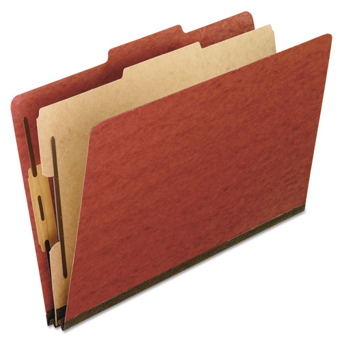 Four-, Six-, and Eight-Section Pressboard Classification Folders, 1 Divider, Embedded Fasteners, Letter Size, Red, 10/Box