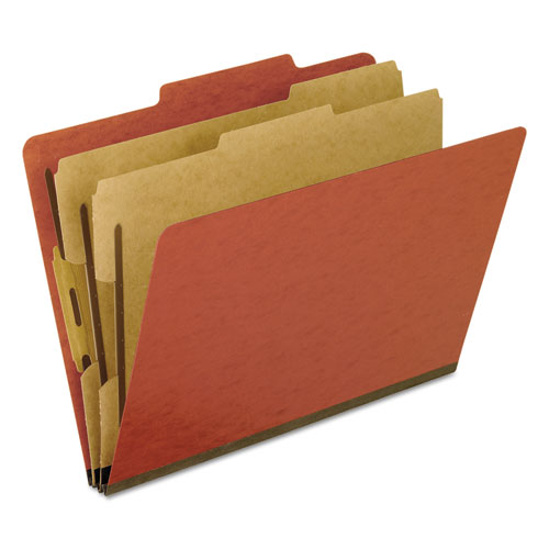 Four-, Six-, and Eight-Section Pressboard Classification Folders, 2 Dividers, Bonded Fasteners, Letter Size, Red, 10/Box | by Plexsupply
